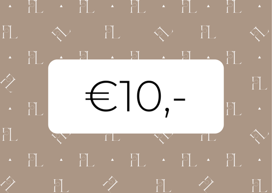 Cadeaubon €10,- op beige achtergrond met FL-patroon, digitale tegoedbon beauty